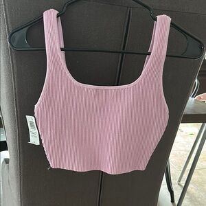 Aritzia Pink Ribbed Sleeveless Crop Tank Top